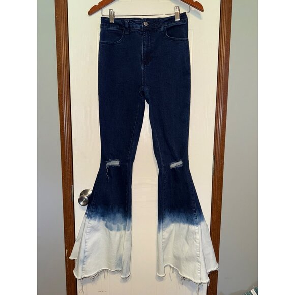 Saints & Hearts Flare Leg Bell Bottom Jeans Style# SIP6127B Size M - Picture 1 of 11